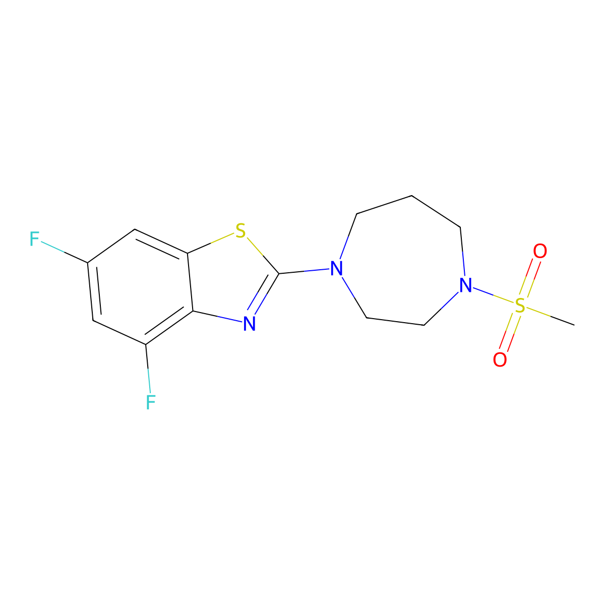 4,6-Difluoro-2-(4-methanesulfonyl-1,4-diazepan-1-yl)-1,3-benzothiazole molecular structure, CAS 2877691-09-1