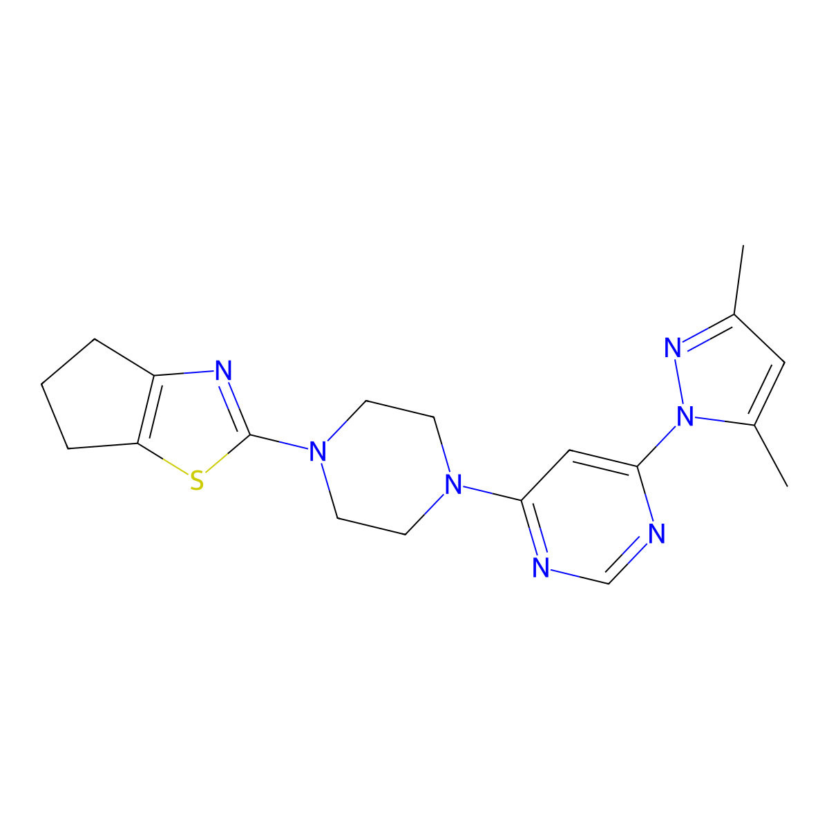 4-(4-{4H,5H,6H-cyclopenta[d][1,3]thiazol-2-yl}piperazin-1-yl)-6-(3,5-dimethyl-1H-pyrazol-1-yl)pyrimidine molecular structure, CAS 2877691-14-8