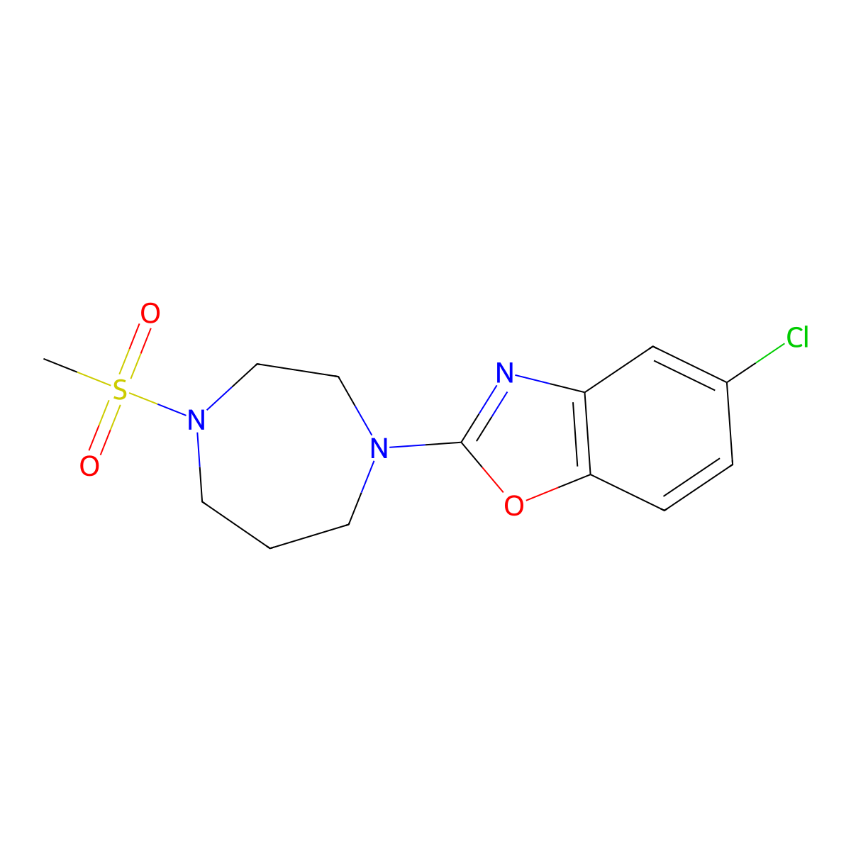 5-Chloro-2-(4-methanesulfonyl-1,4-diazepan-1-yl)-1,3-benzoxazole molecular structure, CAS 2877691-17-1
