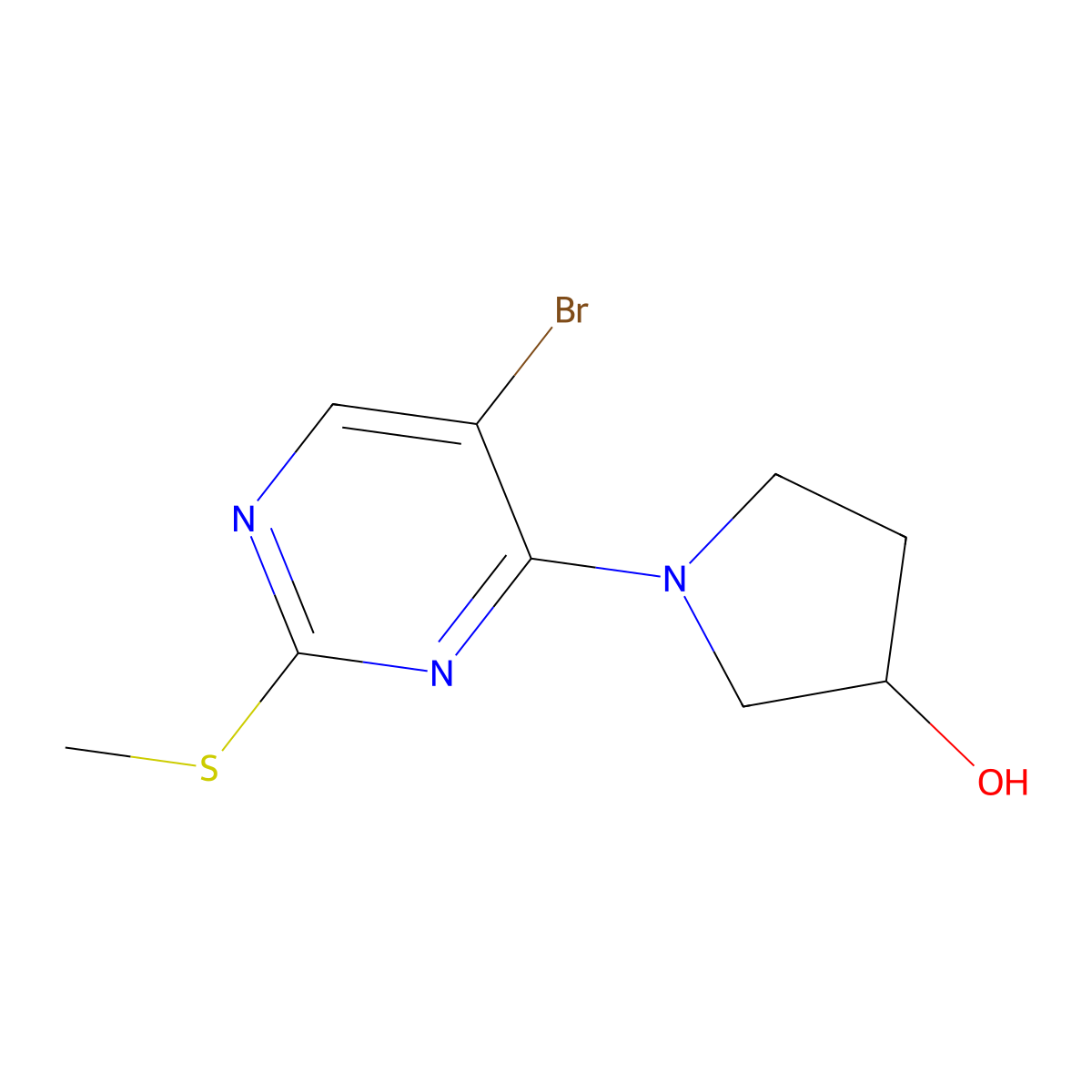 1-[5-Bromo-2-(methylsulfanyl)pyrimidin-4-yl]pyrrolidin-3-ol molecular structure, CAS 2877691-21-7