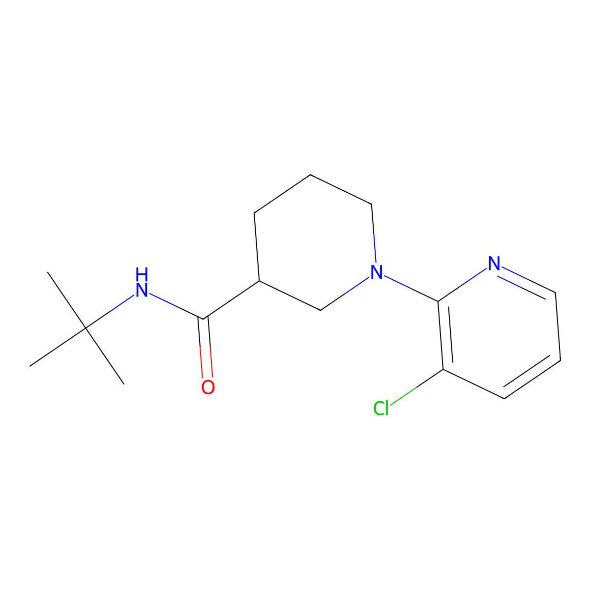 N-tert-butyl-1-(3-chloropyridin-2-yl)piperidine-3-carboxamide molecular structure, CAS 2877691-22-8