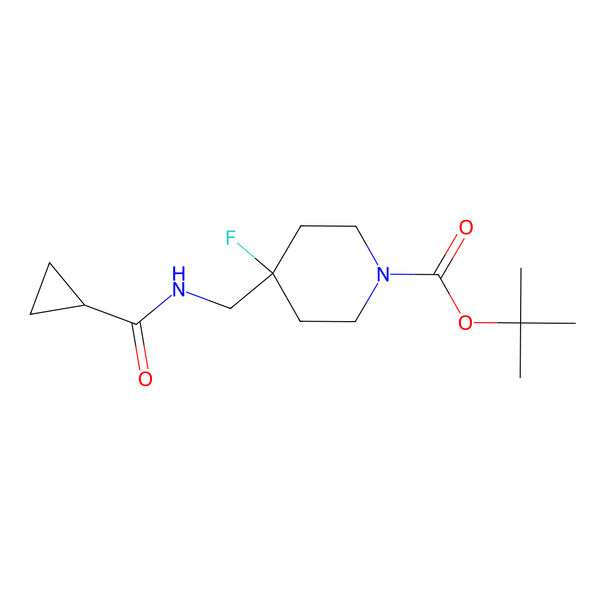 Tert-butyl 4-[(cyclopropylformamido)methyl]-4-fluoropiperidine-1-carboxylate molecular structure, CAS 2877691-29-5