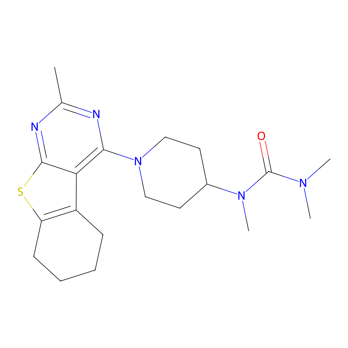 1,3,3-Trimethyl-1-(1-{5-methyl-8-thia-4,6-diazatricyclo[7.4.0.0^{2,7}]trideca-1(9),2,4,6-tetraen-3-yl}piperidin-4-yl)urea molecular structure, CAS 2877691-30-8