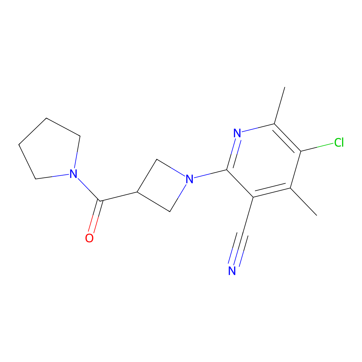 5-Chloro-4,6-dimethyl-2-[3-(pyrrolidine-1-carbonyl)azetidin-1-yl]pyridine-3-carbonitrile molecular structure, CAS 2877691-35-3