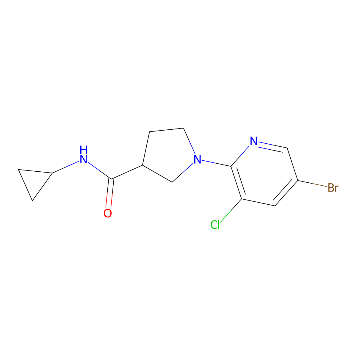 1-(5-bromo-3-chloropyridin-2-yl)-N-cyclopropylpyrrolidine-3-carboxamide molecular structure, CAS 2877691-38-6
