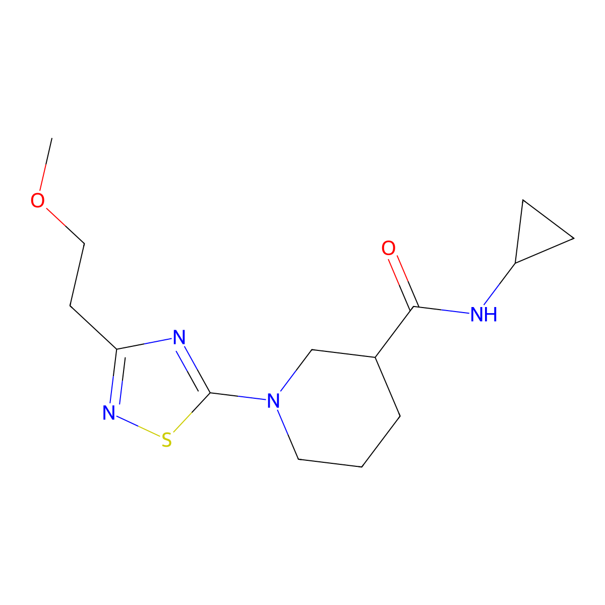 N-cyclopropyl-1-[3-(2-methoxyethyl)-1,2,4-thiadiazol-5-yl]piperidine-3-carboxamide molecular structure, CAS 2877691-43-3