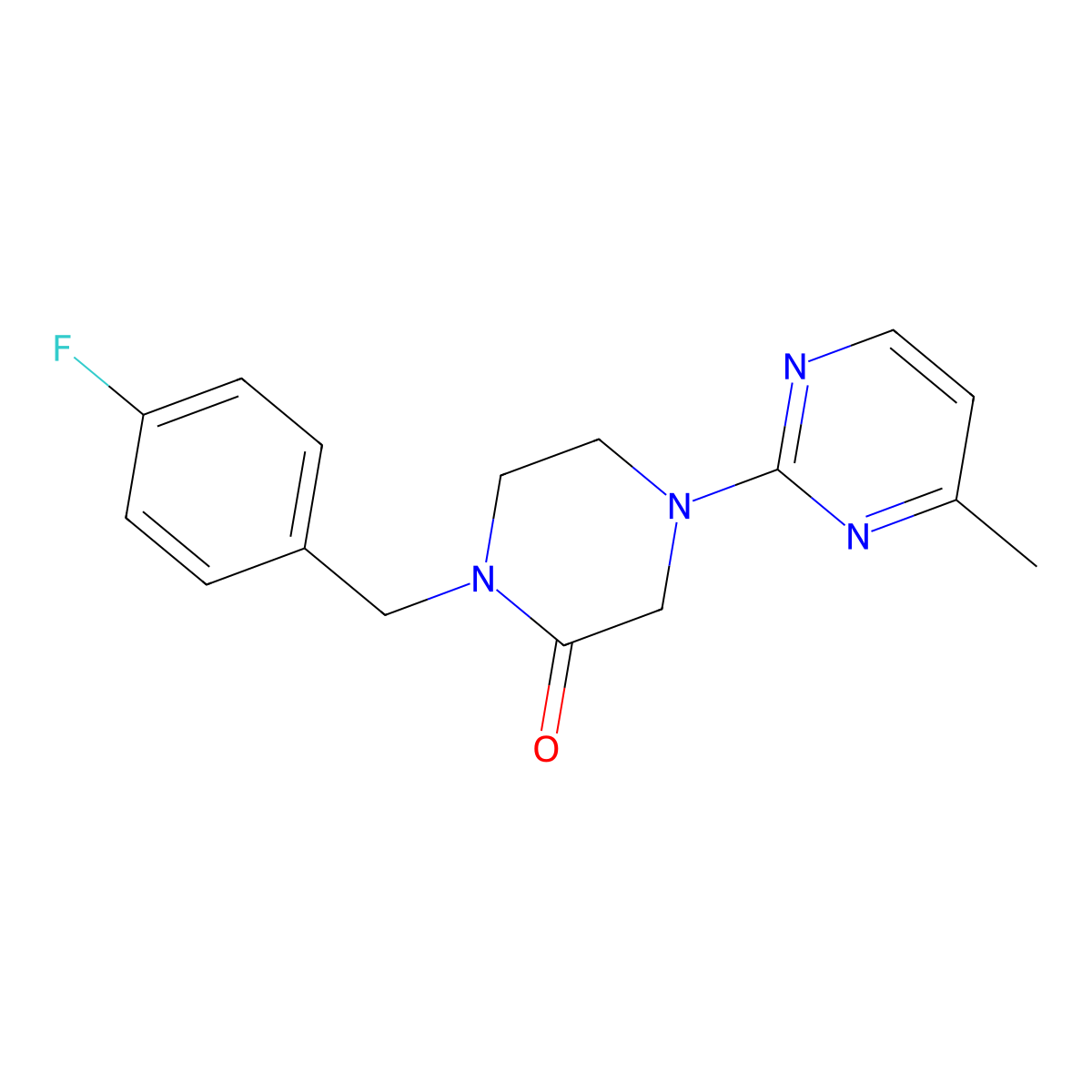 1-[(4-Fluorophenyl)methyl]-4-(4-methylpyrimidin-2-yl)piperazin-2-one molecular structure, CAS 2877691-48-8
