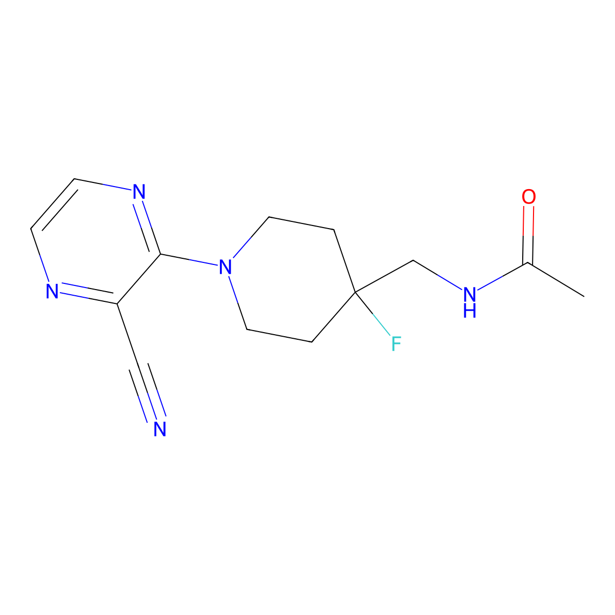 N-{[1-(3-cyanopyrazin-2-yl)-4-fluoropiperidin-4-yl]methyl}acetamide molecular structure, CAS 2877691-50-2