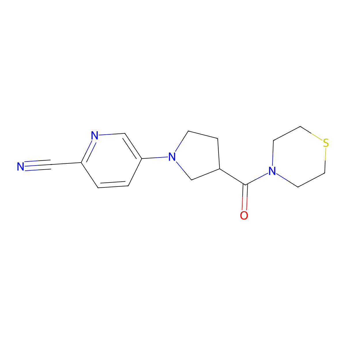 5-[3-(Thiomorpholine-4-carbonyl)pyrrolidin-1-yl]pyridine-2-carbonitrile molecular structure, CAS 2877691-51-3