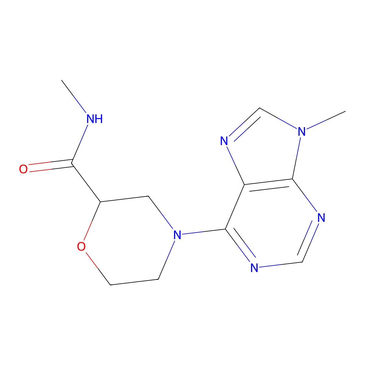 N-methyl-4-(9-methyl-9H-purin-6-yl)morpholine-2-carboxamide molecular structure, CAS 2877691-53-5