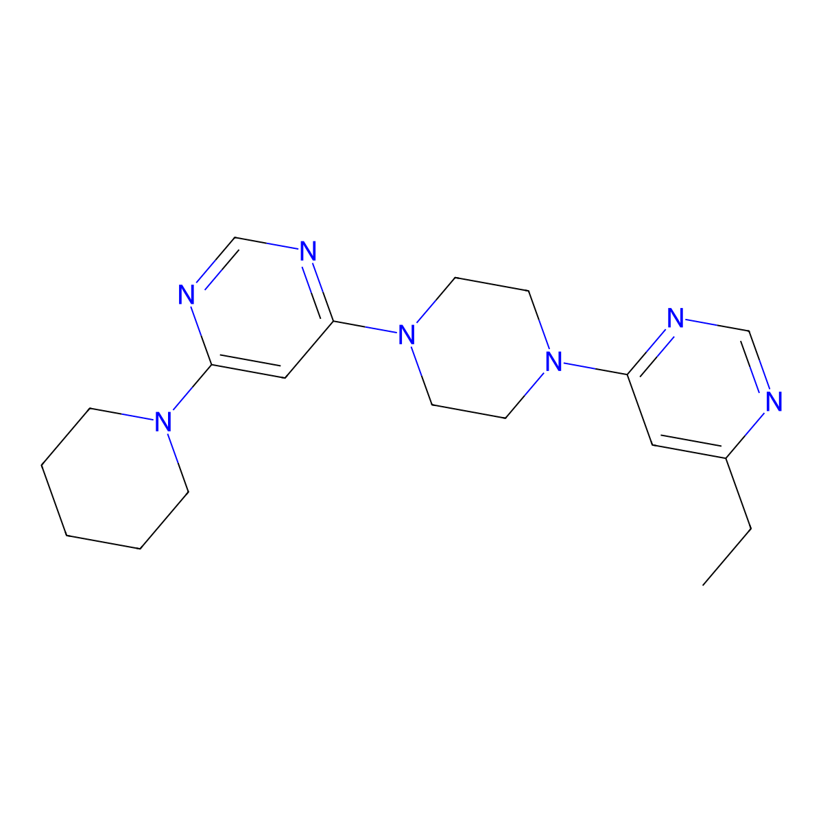 4-[4-(6-Ethylpyrimidin-4-yl)piperazin-1-yl]-6-(piperidin-1-yl)pyrimidine molecular structure, CAS 2877691-57-9