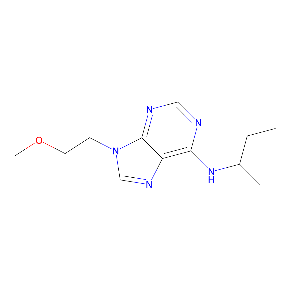 N-(butan-2-yl)-9-(2-methoxyethyl)-9H-purin-6-amine molecular structure, CAS 2877691-58-0