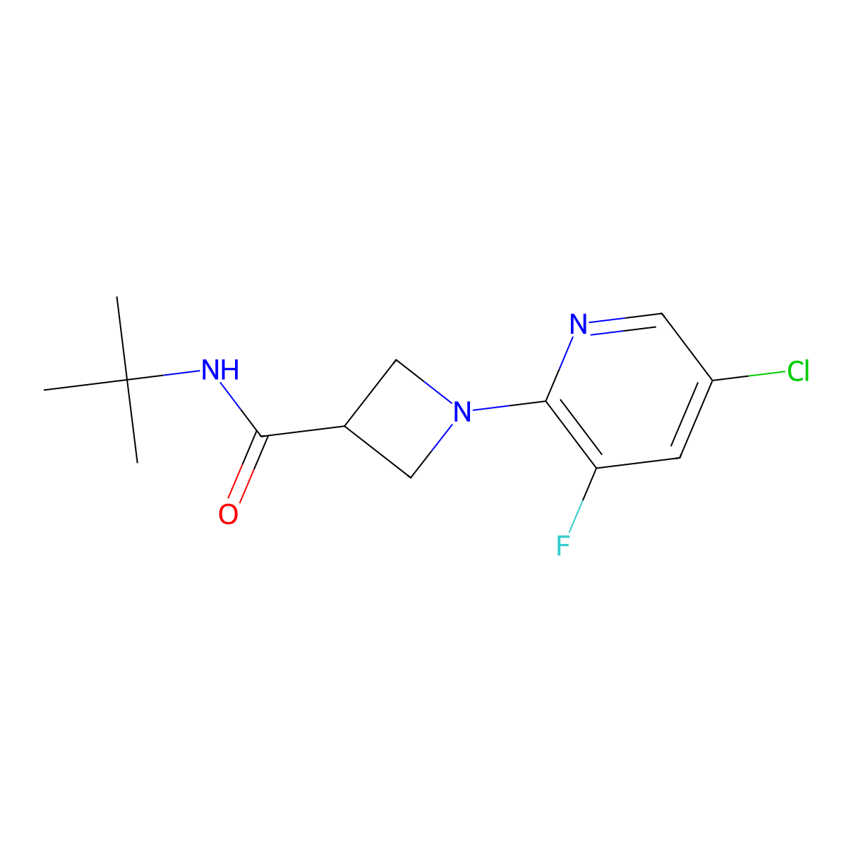 N-tert-butyl-1-(5-chloro-3-fluoropyridin-2-yl)azetidine-3-carboxamide molecular structure, CAS 2877691-61-5