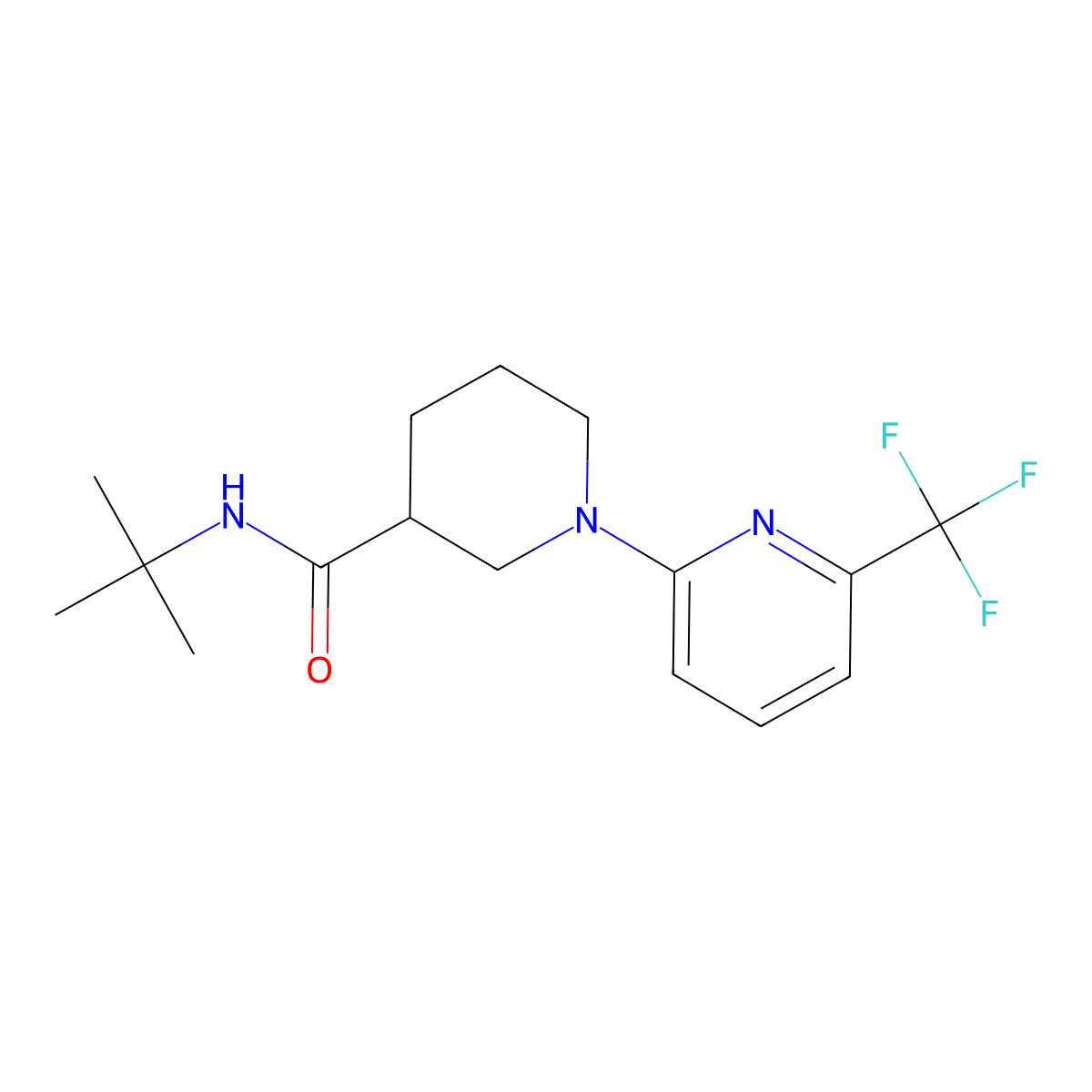 N-tert-butyl-1-[6-(trifluoromethyl)pyridin-2-yl]piperidine-3-carboxamide molecular structure, CAS 2877691-62-6