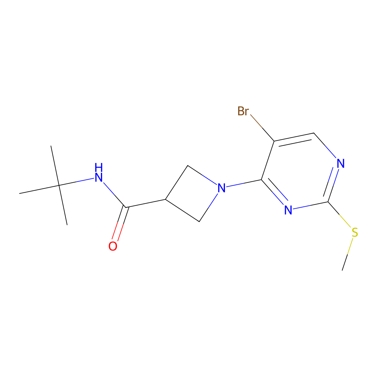 1-[5-bromo-2-(methylsulfanyl)pyrimidin-4-yl]-N-tert-butylazetidine-3-carboxamide molecular structure, CAS 2877691-64-8