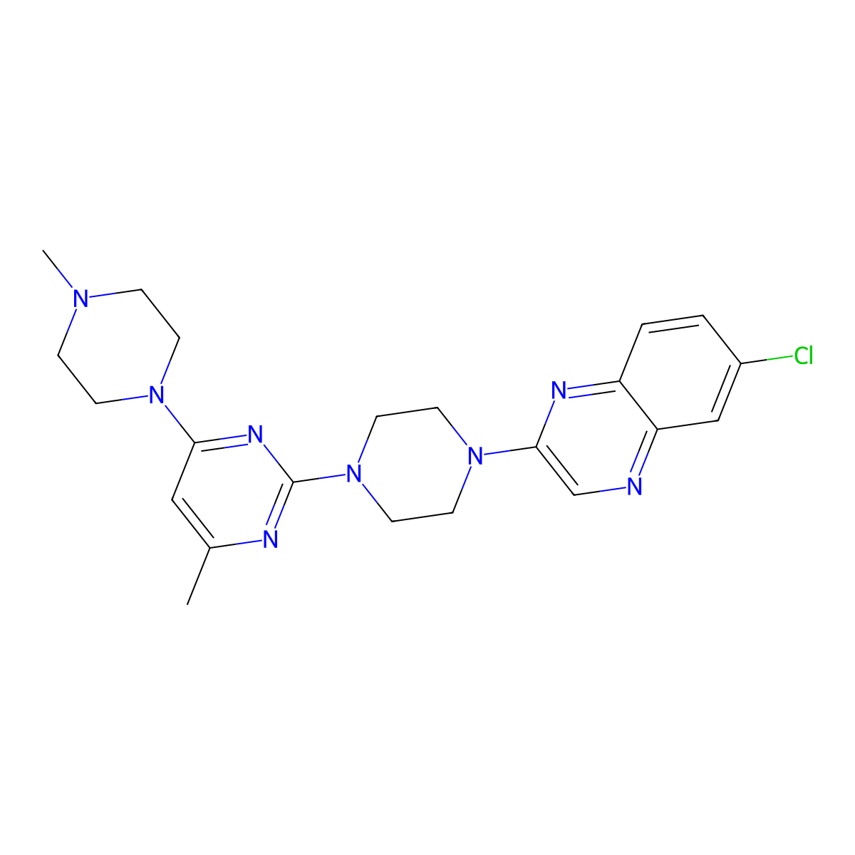 6-Chloro-2-{4-[4-methyl-6-(4-methylpiperazin-1-yl)pyrimidin-2-yl]piperazin-1-yl}quinoxaline molecular structure, CAS 2877691-67-1