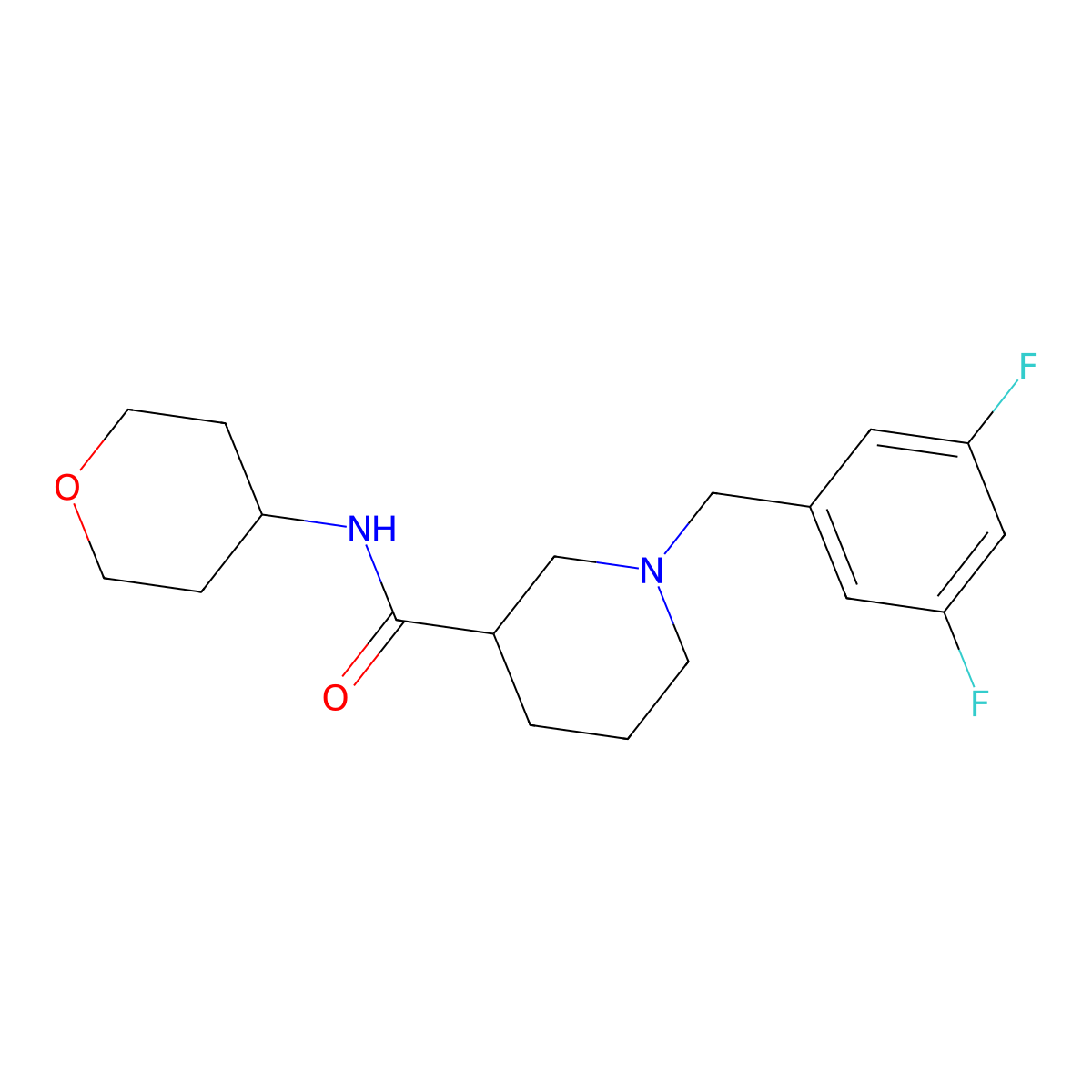 1-[(3,5-difluorophenyl)methyl]-N-(oxan-4-yl)piperidine-3-carboxamide molecular structure, CAS 2877691-68-2