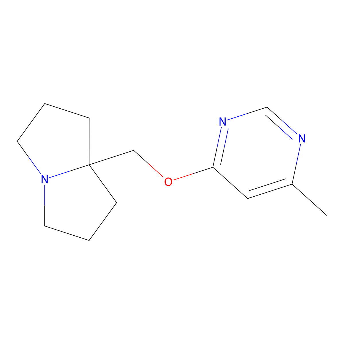 7a-{[(6-methylpyrimidin-4-yl)oxy]methyl}-hexahydro-1H-pyrrolizine molecular structure, CAS 2877691-72-8