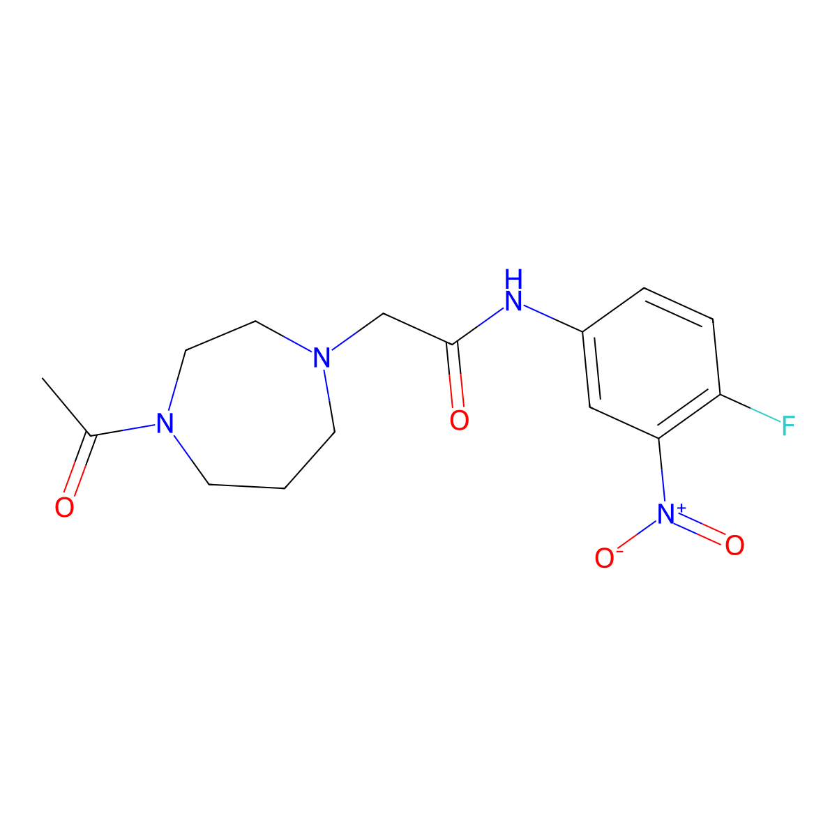 2-(4-acetyl-1,4-diazepan-1-yl)-N-(4-fluoro-3-nitrophenyl)acetamide molecular structure, CAS 2877691-76-2