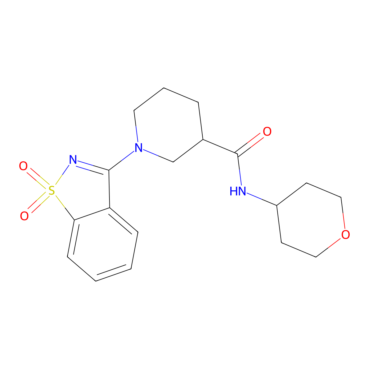 1-(1,1-dioxo-1,2-benzothiazol-3-yl)-N-(oxan-4-yl)piperidine-3-carboxamide molecular structure, CAS 2877691-80-8