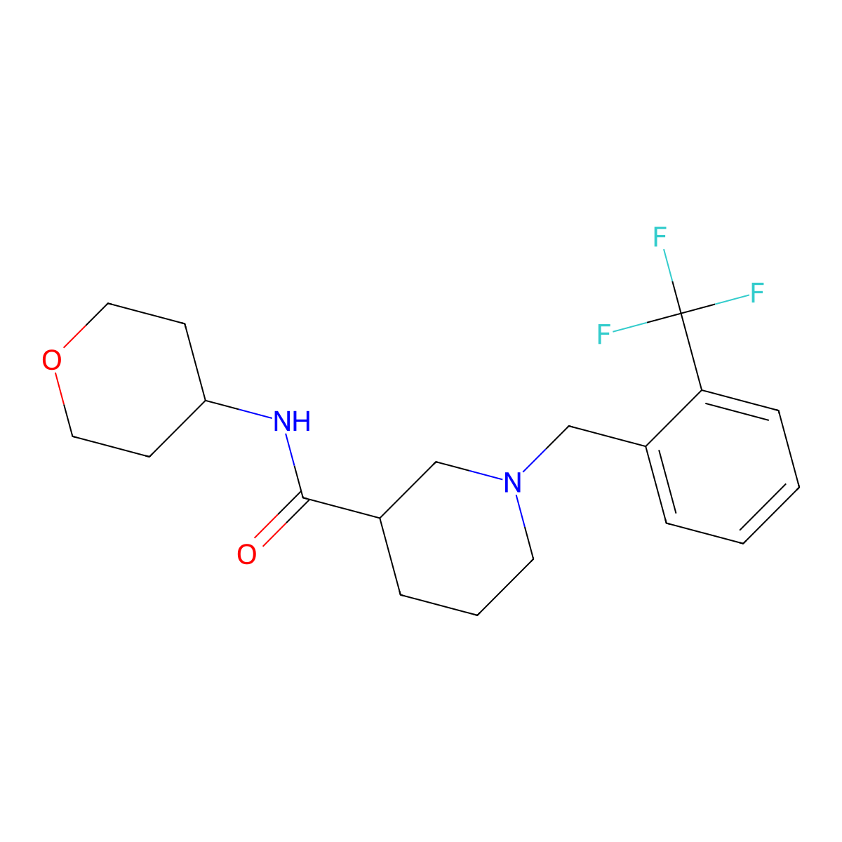 N-(oxan-4-yl)-1-{[2-(trifluoromethyl)phenyl]methyl}piperidine-3-carboxamide molecular structure, CAS 2877691-81-9