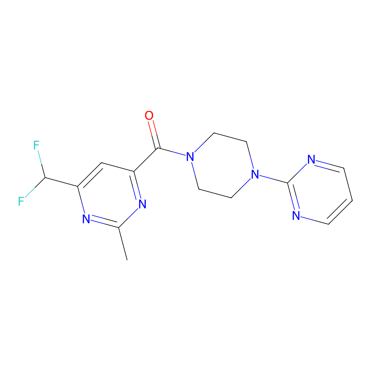 4-(Difluoromethyl)-2-methyl-6-[4-(pyrimidin-2-yl)piperazine-1-carbonyl]pyrimidine molecular structure, CAS 2877691-83-1