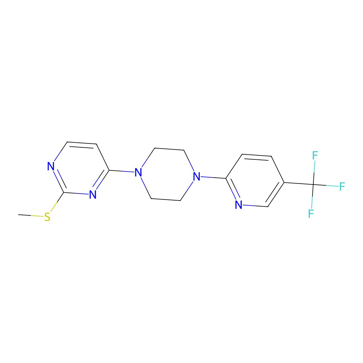 2-(Methylsulfanyl)-4-{4-[5-(trifluoromethyl)pyridin-2-yl]piperazin-1-yl}pyrimidine molecular structure, CAS 2877691-86-4