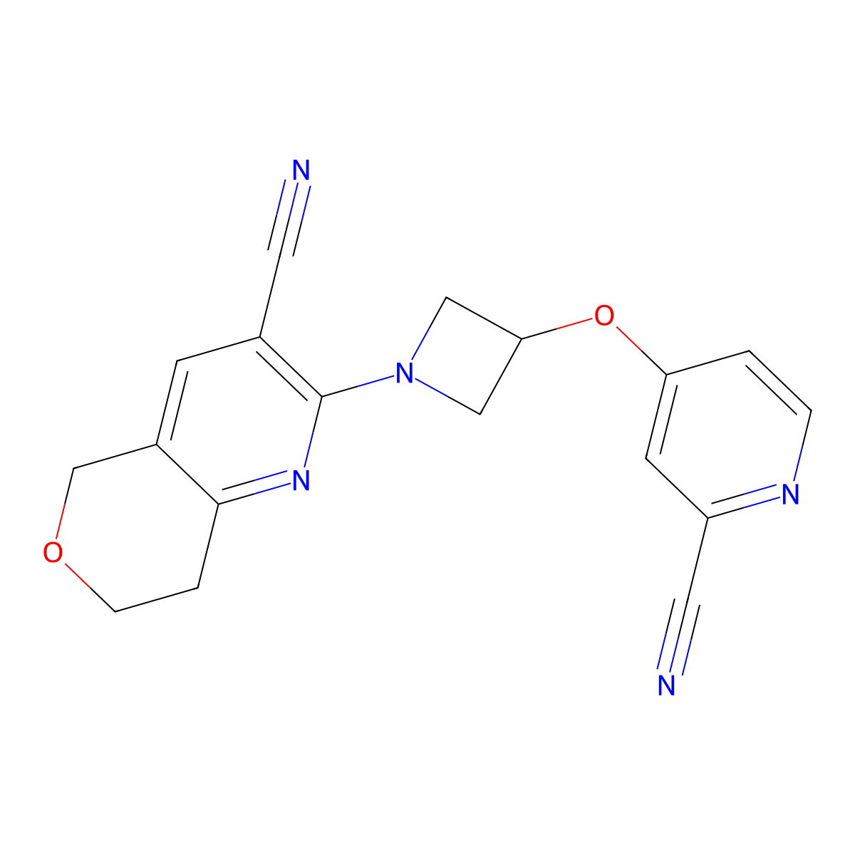 4-[(1-{3-cyano-5H,7H,8H-pyrano[4,3-b]pyridin-2-yl}azetidin-3-yl)oxy]pyridine-2-carbonitrile molecular structure, CAS 2877691-87-5