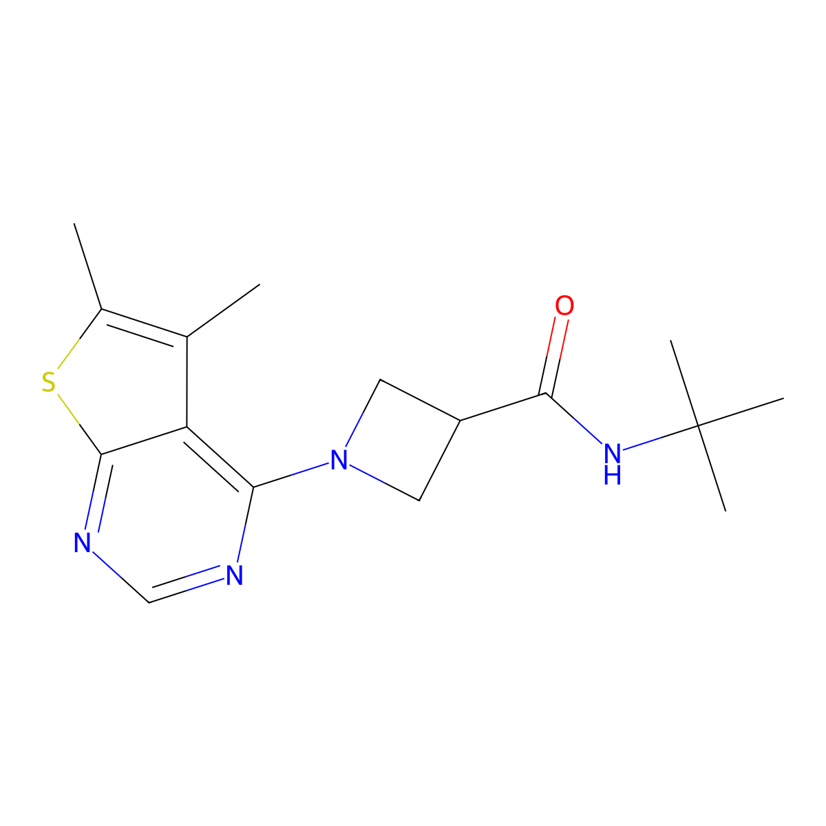 N-tert-butyl-1-{5,6-dimethylthieno[2,3-d]pyrimidin-4-yl}azetidine-3-carboxamide molecular structure, CAS 2877691-89-7