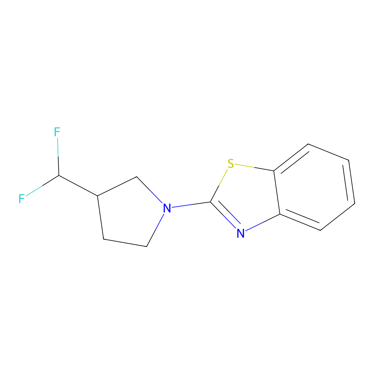 2-[3-(Difluoromethyl)pyrrolidin-1-yl]-1,3-benzothiazole molecular structure, CAS 2877691-90-0