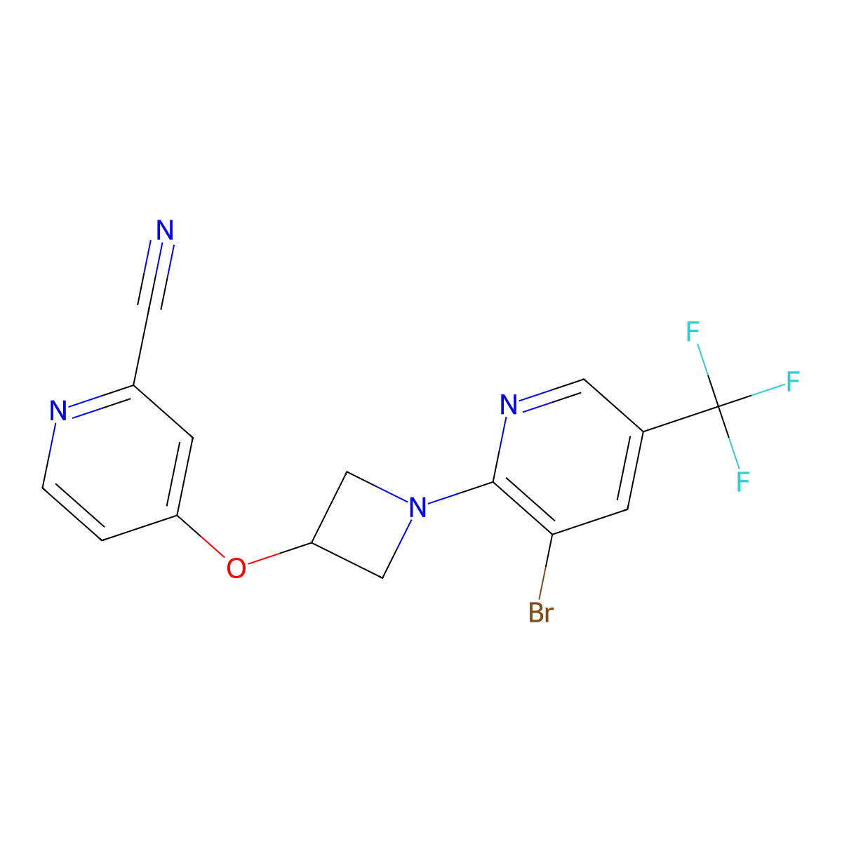 4-({1-[3-Bromo-5-(trifluoromethyl)pyridin-2-yl]azetidin-3-yl}oxy)pyridine-2-carbonitrile molecular structure, CAS 2877691-91-1