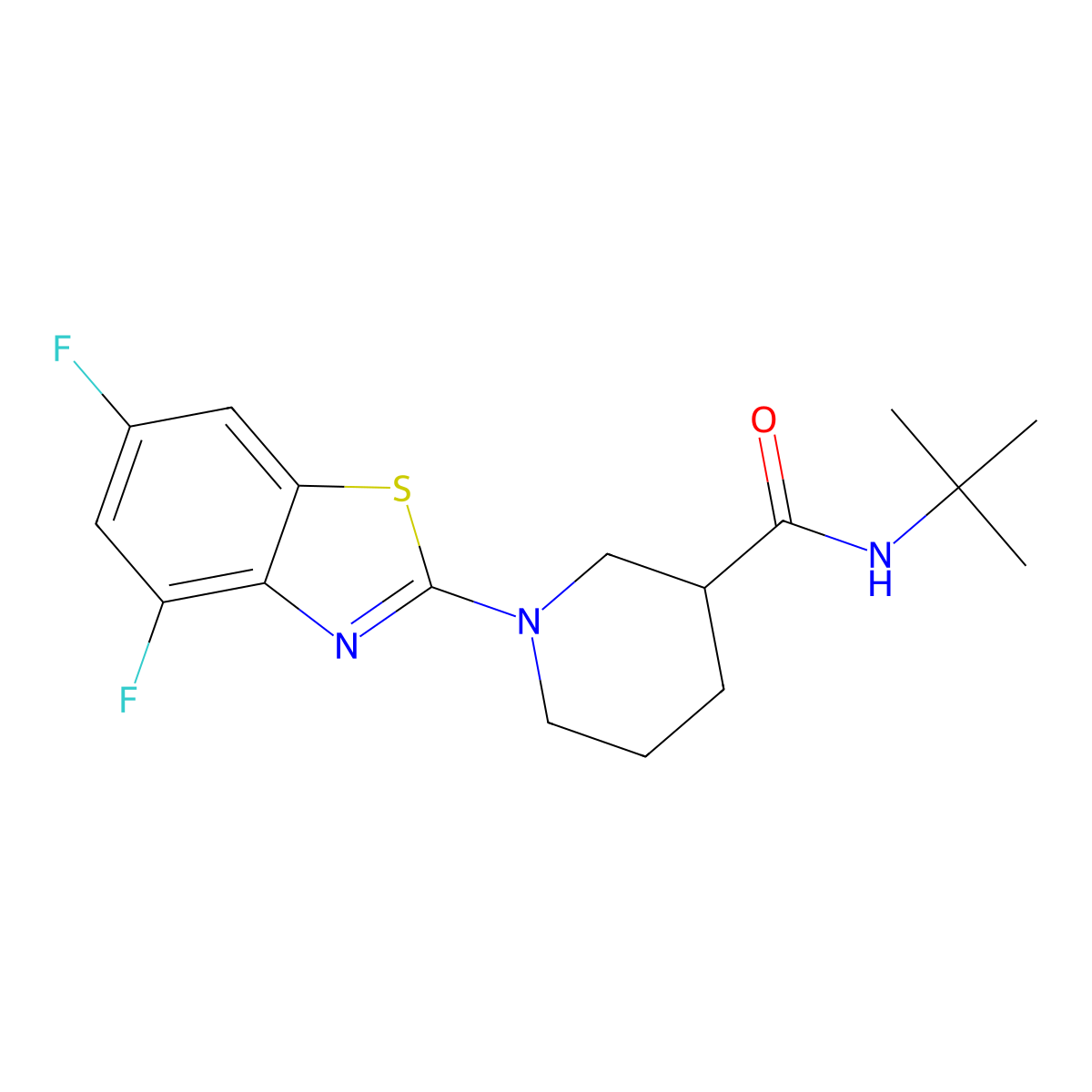 N-tert-butyl-1-(4,6-difluoro-1,3-benzothiazol-2-yl)piperidine-3-carboxamide molecular structure, CAS 2877691-94-4