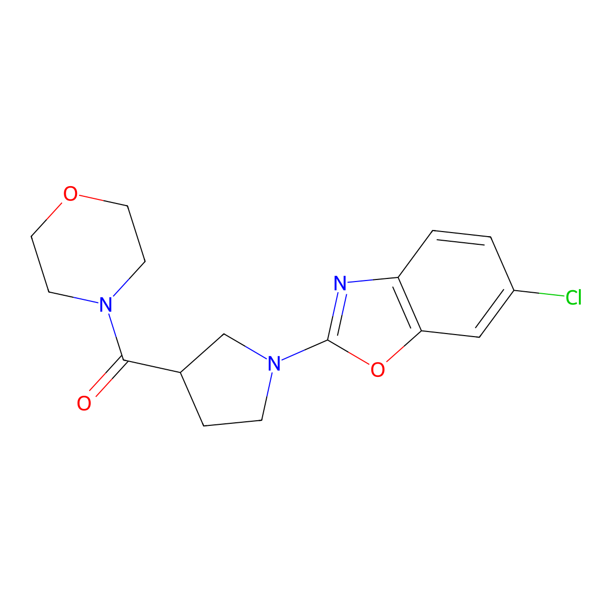 6-Chloro-2-[3-(morpholine-4-carbonyl)pyrrolidin-1-yl]-1,3-benzoxazole molecular structure, CAS 2877691-99-9