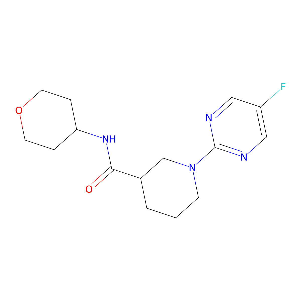 1-(5-fluoropyrimidin-2-yl)-N-(oxan-4-yl)piperidine-3-carboxamide molecular structure, CAS 2877692-05-0