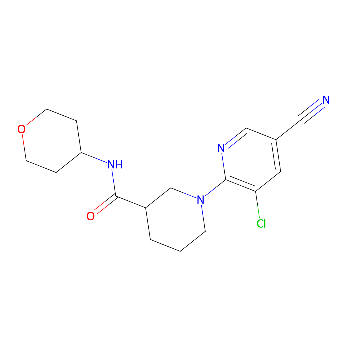 1-(3-chloro-5-cyanopyridin-2-yl)-N-(oxan-4-yl)piperidine-3-carboxamide molecular structure, CAS 2877692-06-1