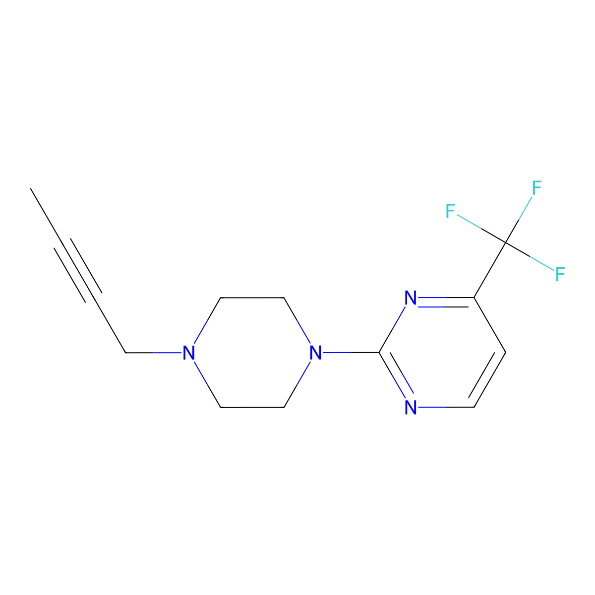 2-[4-(But-2-yn-1-yl)piperazin-1-yl]-4-(trifluoromethyl)pyrimidine molecular structure, CAS 2877692-09-4