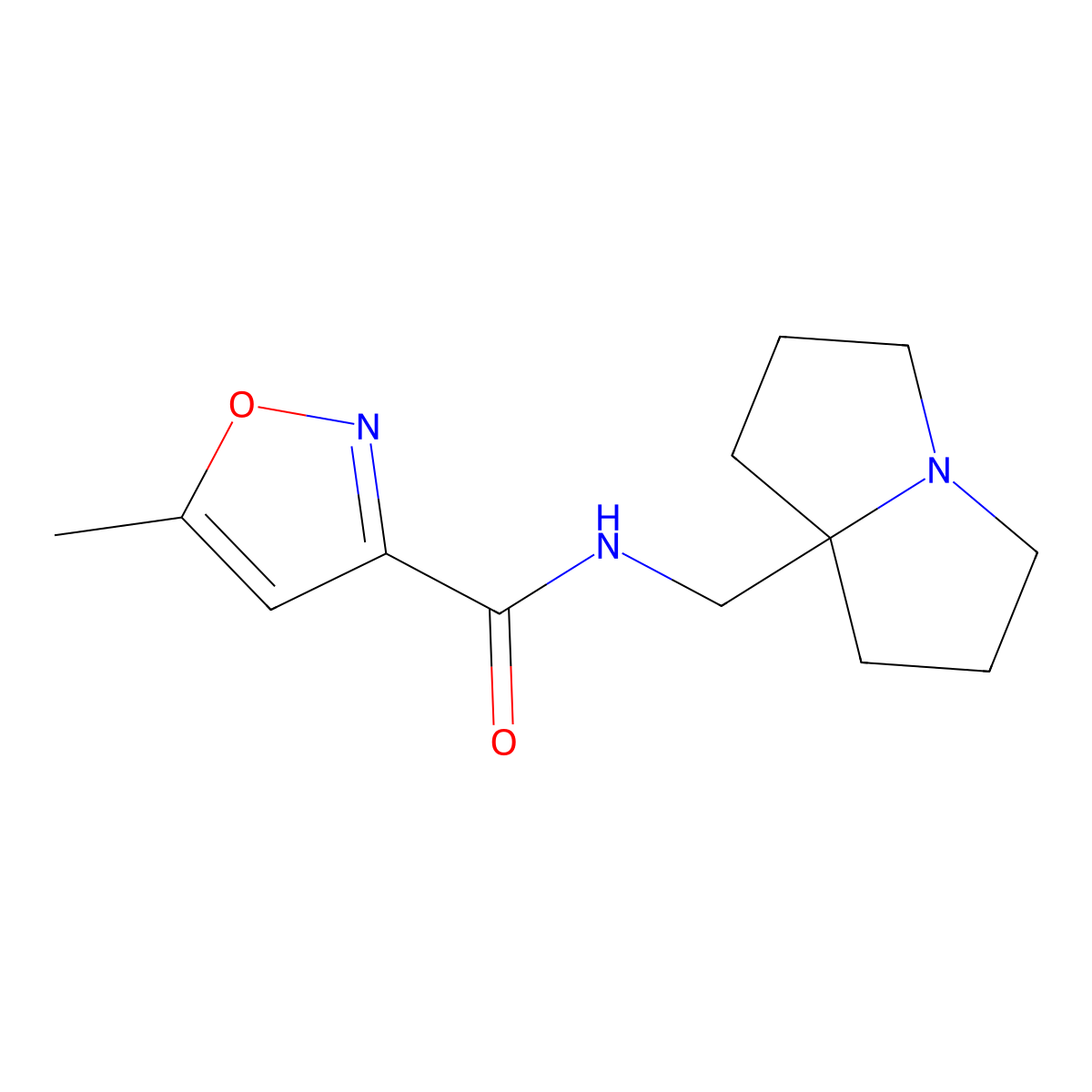N-[(hexahydro-1H-pyrrolizin-7a-yl)methyl]-5-methyl-1,2-oxazole-3-carboxamide molecular structure, CAS 2877692-10-7