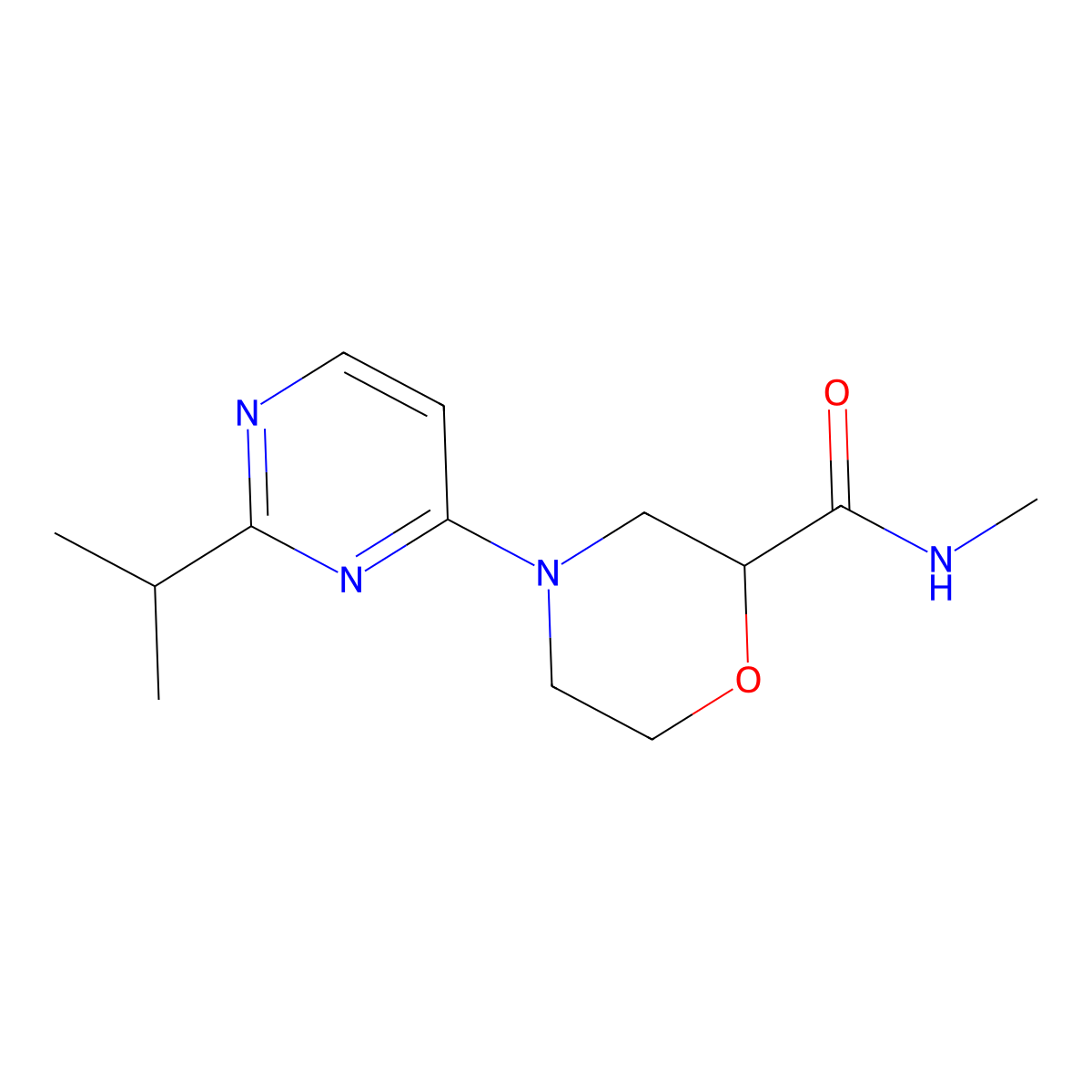 N-methyl-4-[2-(propan-2-yl)pyrimidin-4-yl]morpholine-2-carboxamide molecular structure, CAS 2877692-11-8
