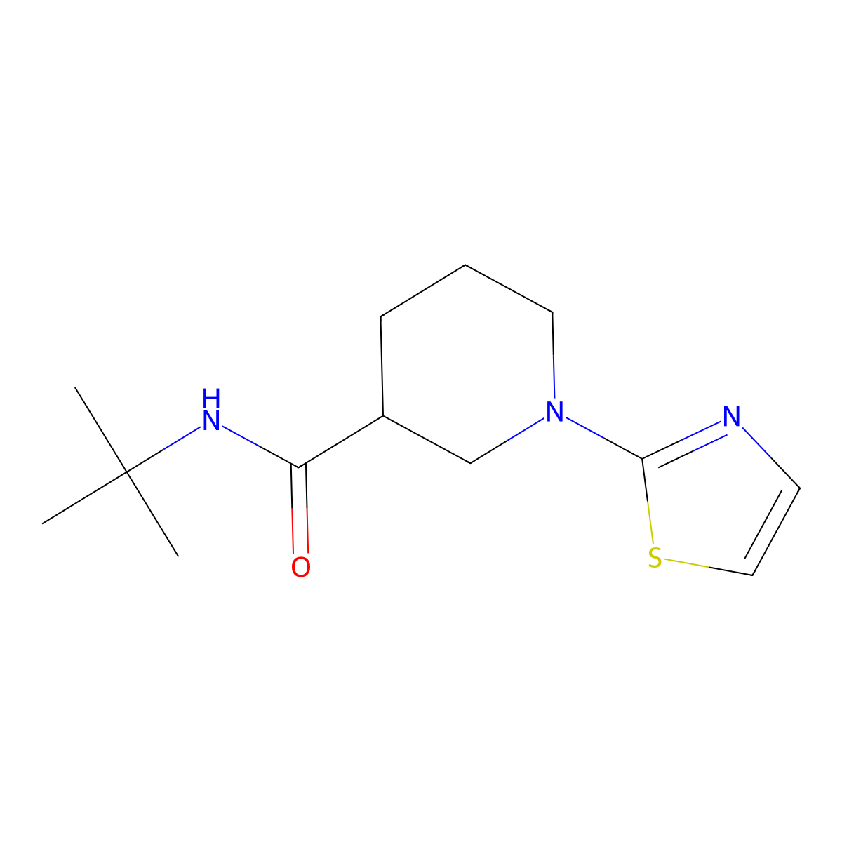 N-tert-butyl-1-(1,3-thiazol-2-yl)piperidine-3-carboxamide molecular structure, CAS 2877692-12-9