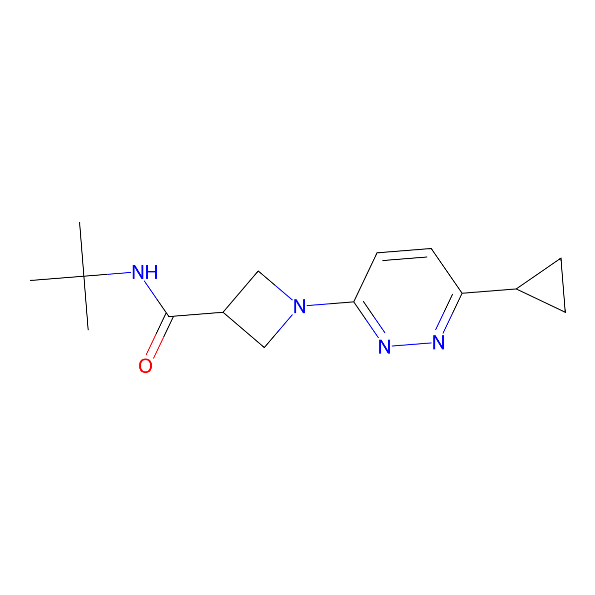 N-tert-butyl-1-(6-cyclopropylpyridazin-3-yl)azetidine-3-carboxamide molecular structure, CAS 2877692-13-0