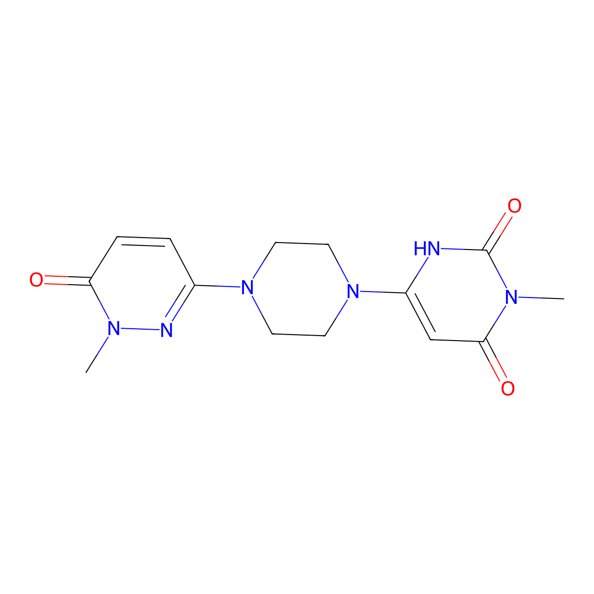 3-Methyl-6-[4-(1-methyl-6-oxo-1,6-dihydropyridazin-3-yl)piperazin-1-yl]-1,2,3,4-tetrahydropyrimidine-2,4-dione molecular structure, CAS 2877692-17-4
