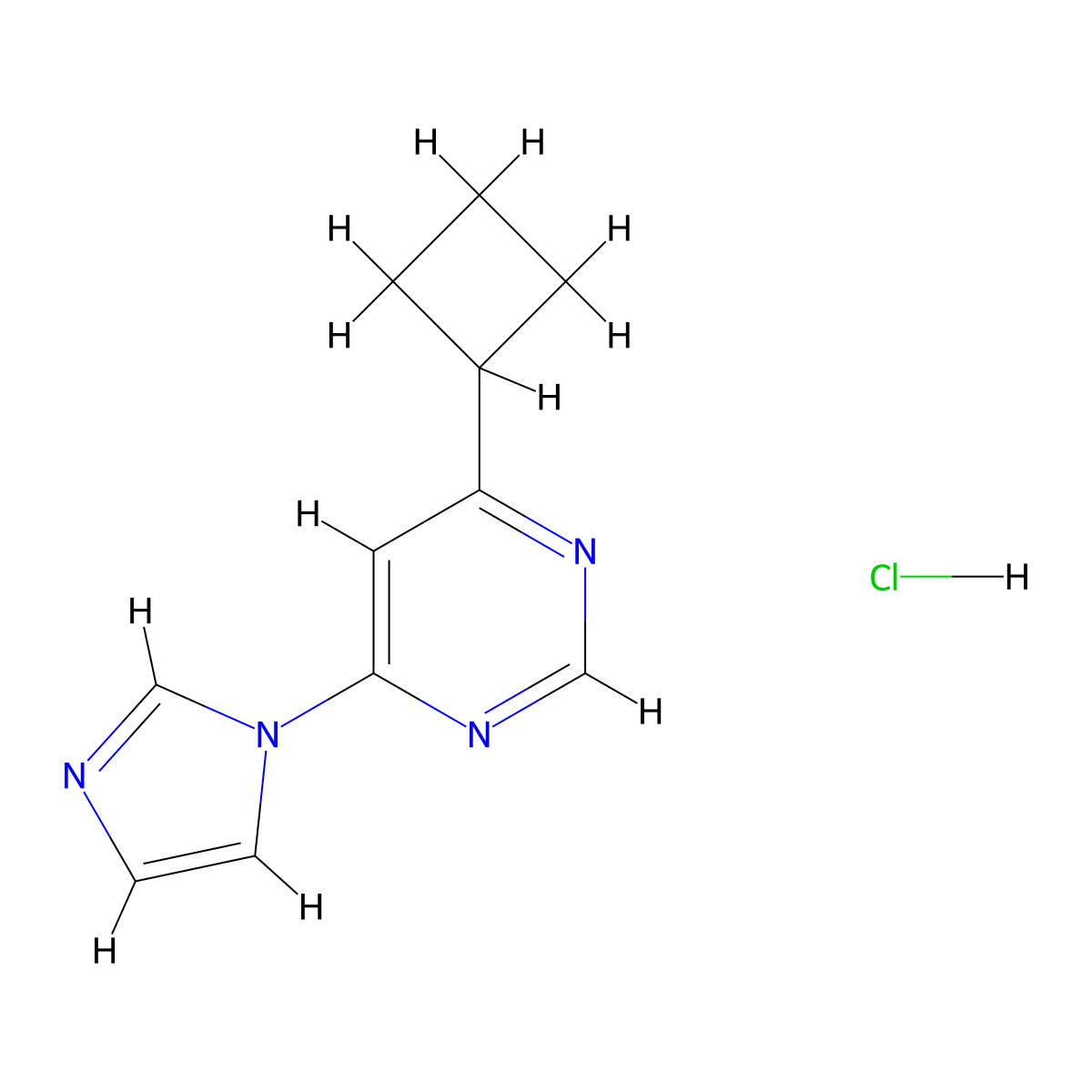 4-cyclobutyl-6-(1H-imidazol-1-yl)pyrimidine hydrochloride molecular structure, CAS 2877692-20-9