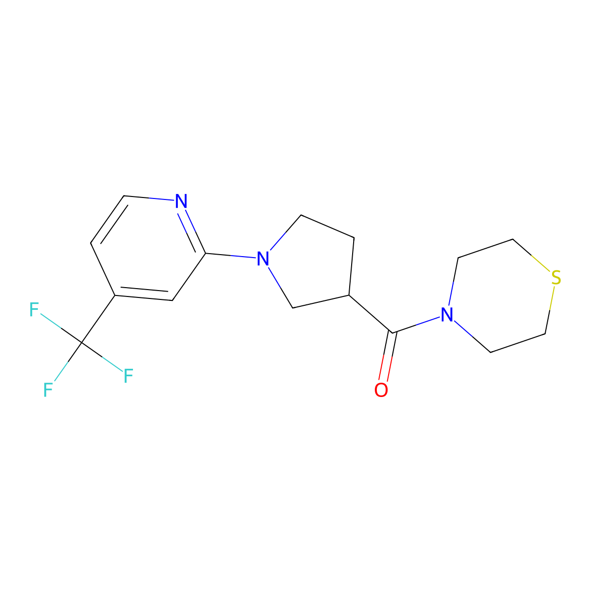 4-{1-[4-(Trifluoromethyl)pyridin-2-yl]pyrrolidine-3-carbonyl}thiomorpholine molecular structure, CAS 2877692-22-1