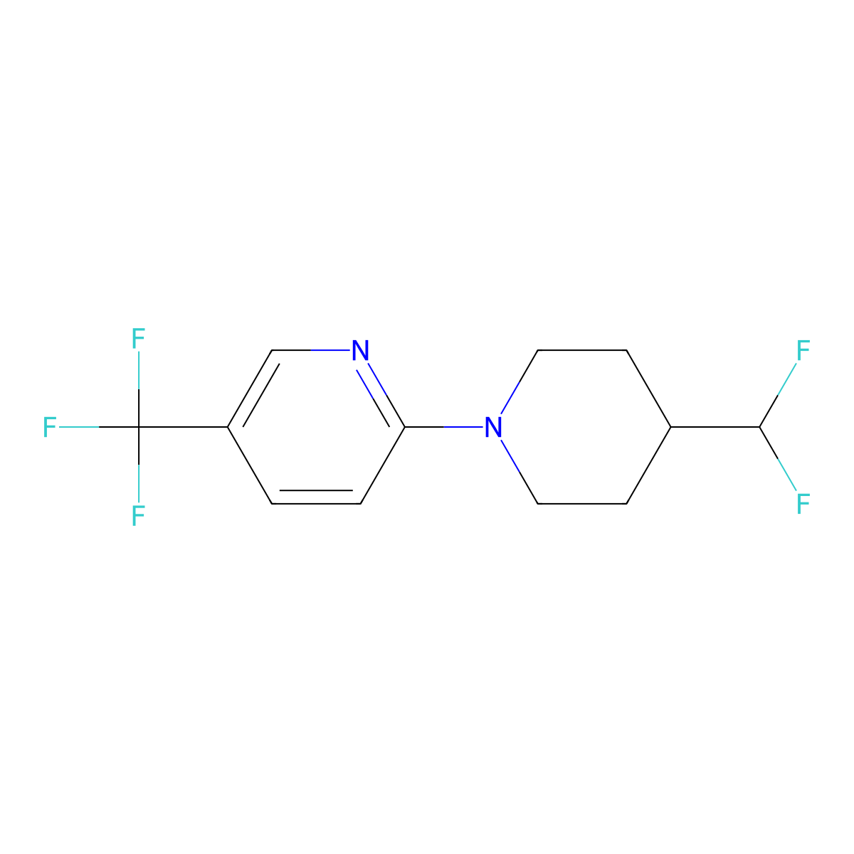 2-[4-(Difluoromethyl)piperidin-1-yl]-5-(trifluoromethyl)pyridine molecular structure, CAS 2877692-26-5