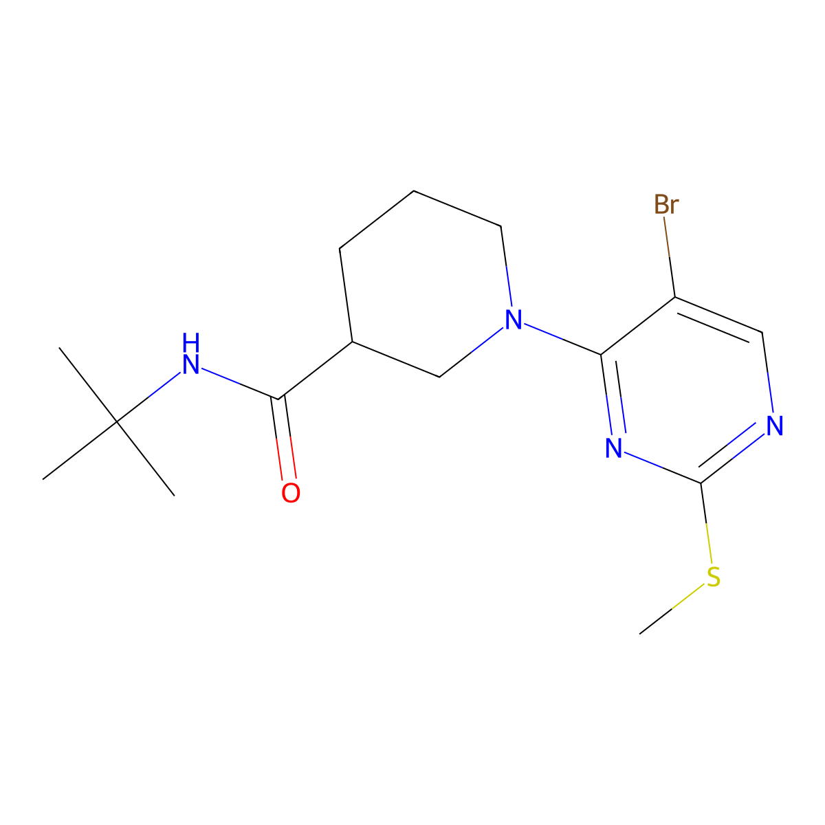 1-[5-bromo-2-(methylsulfanyl)pyrimidin-4-yl]-N-tert-butylpiperidine-3-carboxamide molecular structure, CAS 2877692-29-8