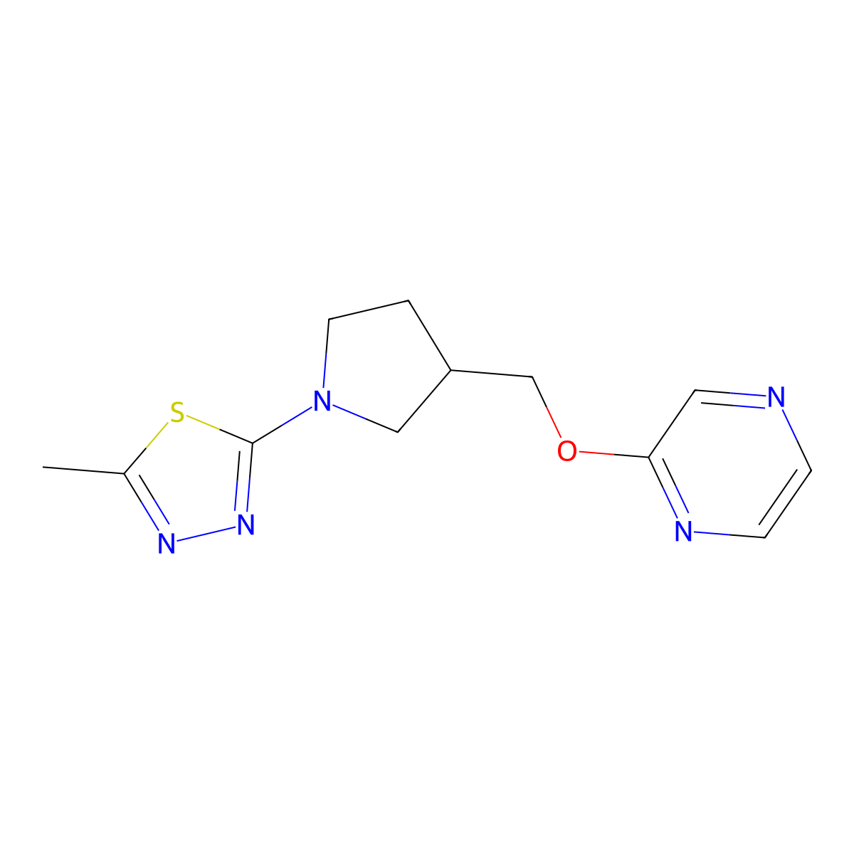 2-{[1-(5-Methyl-1,3,4-thiadiazol-2-yl)pyrrolidin-3-yl]methoxy}pyrazine molecular structure, CAS 2877692-30-1
