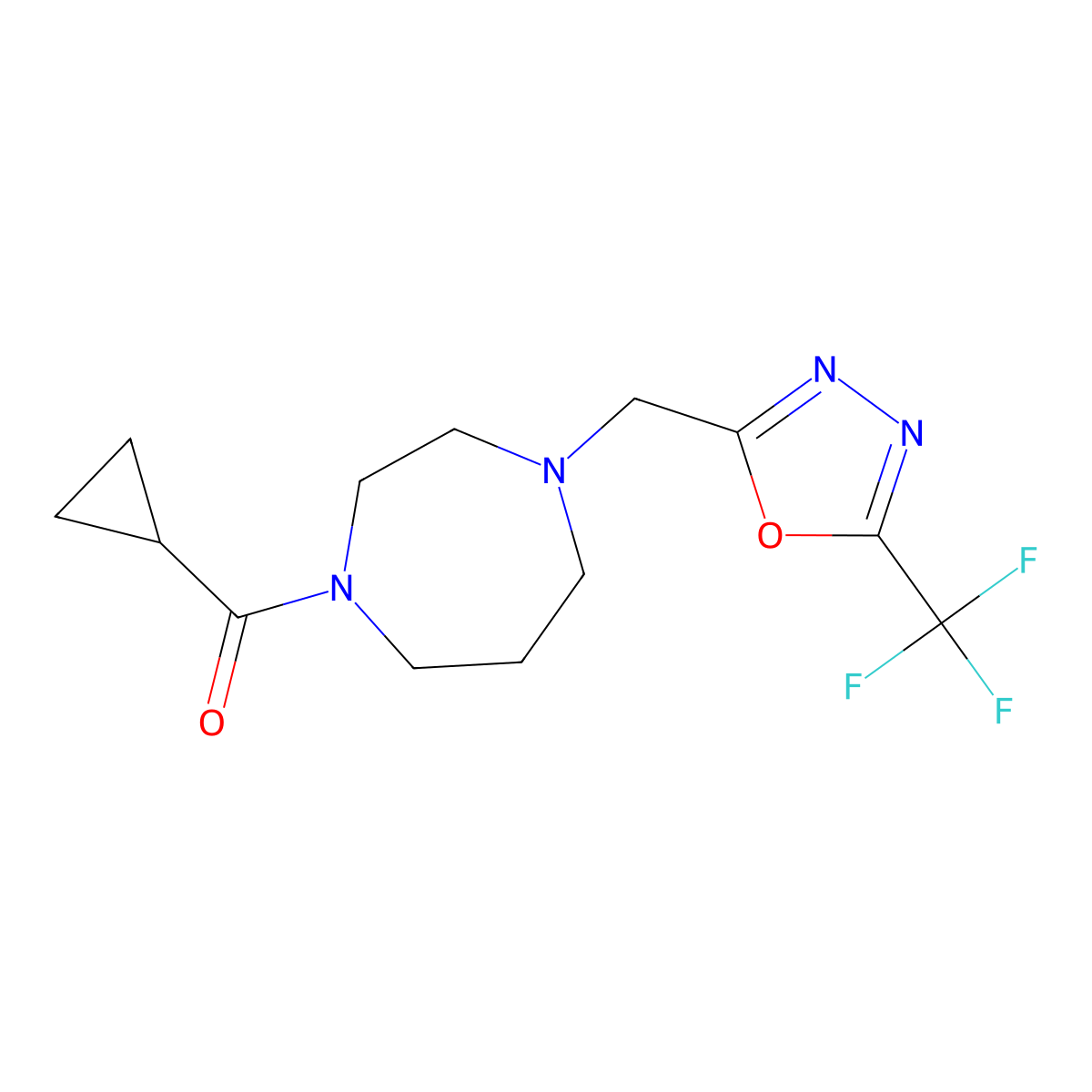 1-Cyclopropanecarbonyl-4-{[5-(trifluoromethyl)-1,3,4-oxadiazol-2-yl]methyl}-1,4-diazepane molecular structure, CAS 2877692-33-4