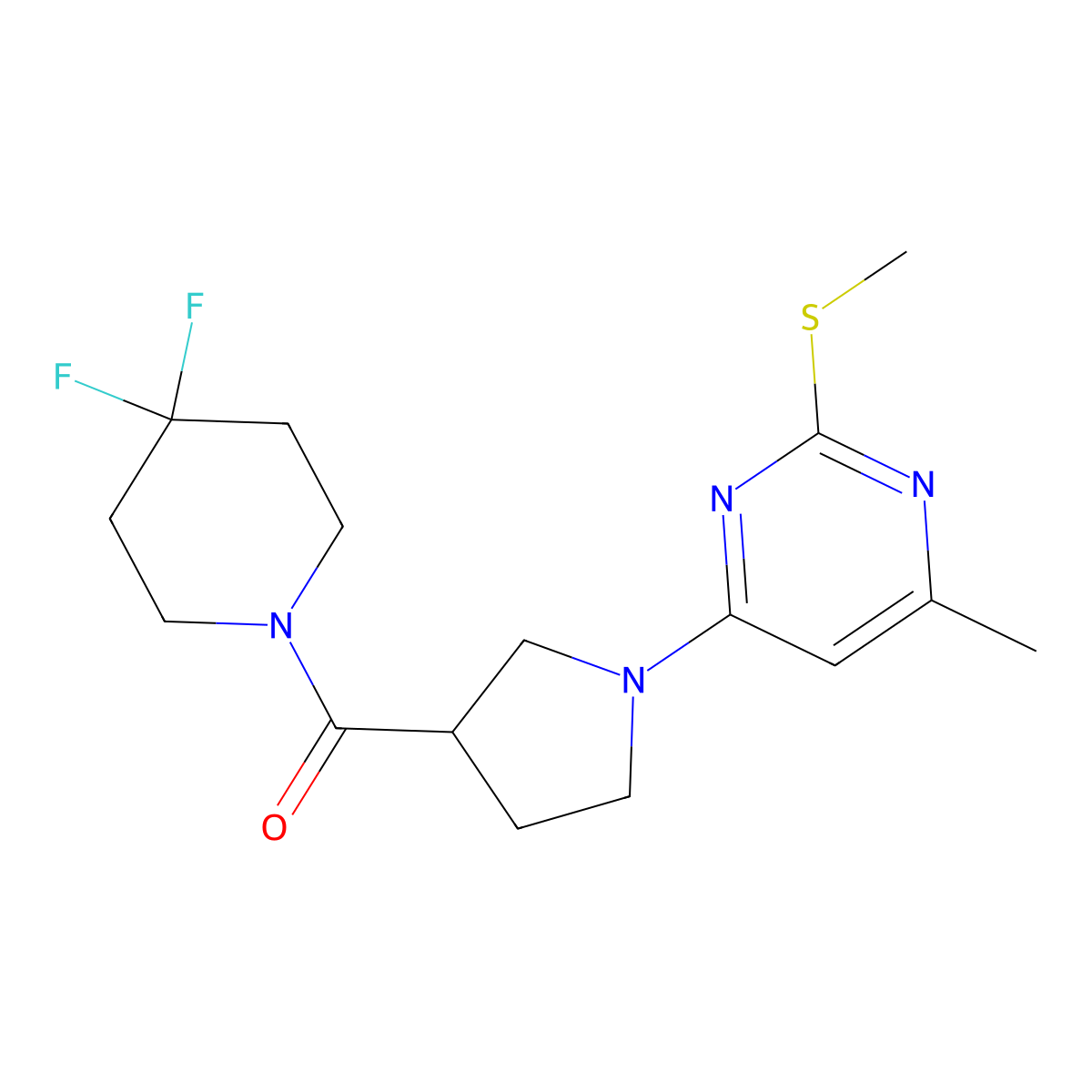 4-[3-(4,4-Difluoropiperidine-1-carbonyl)pyrrolidin-1-yl]-6-methyl-2-(methylsulfanyl)pyrimidine molecular structure, CAS 2877692-34-5