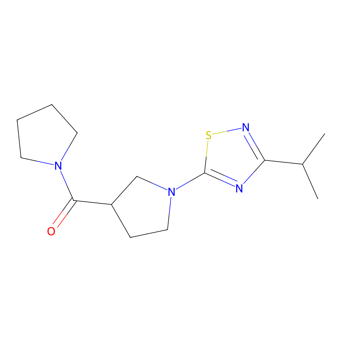 3-(Propan-2-yl)-5-[3-(pyrrolidine-1-carbonyl)pyrrolidin-1-yl]-1,2,4-thiadiazole molecular structure, CAS 2877692-35-6