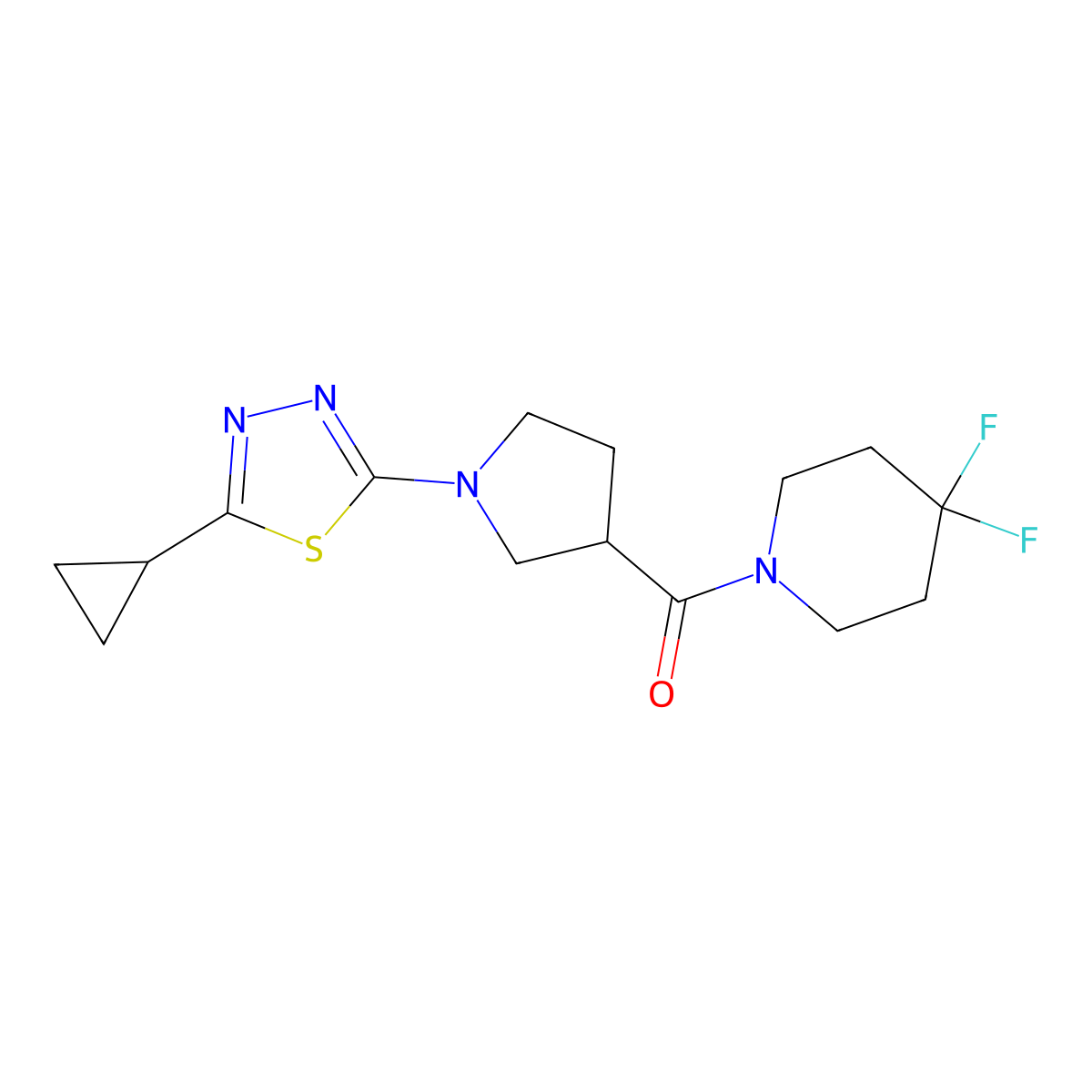 1-[1-(5-Cyclopropyl-1,3,4-thiadiazol-2-yl)pyrrolidine-3-carbonyl]-4,4-difluoropiperidine molecular structure, CAS 2877692-36-7